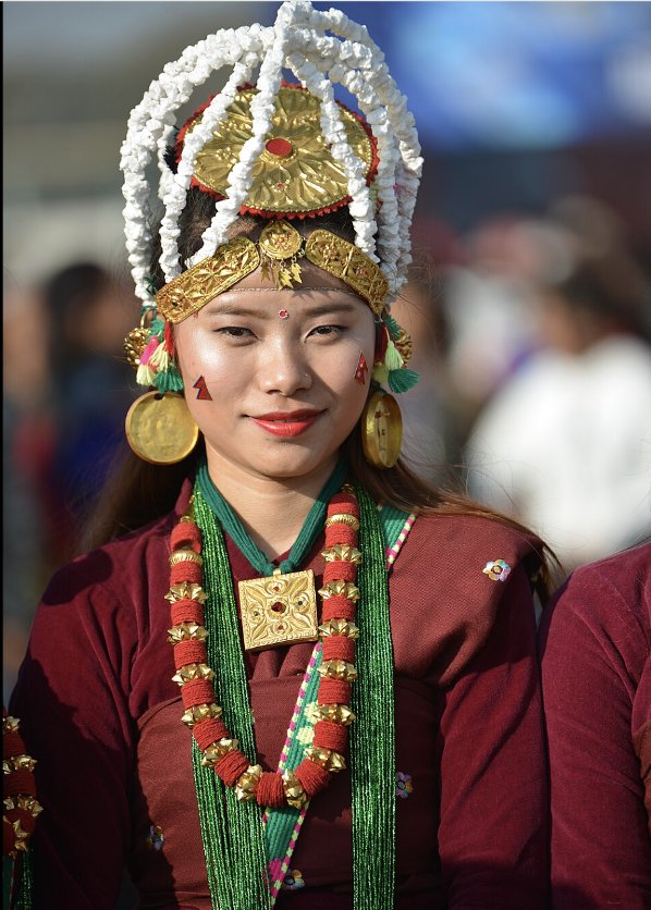 Gurung woman in traditional dress and headdress