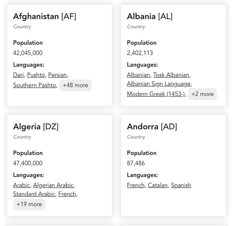 Preview of the Language Navigator card list